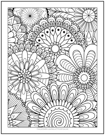 Psychedelic Flowers Coloring Page