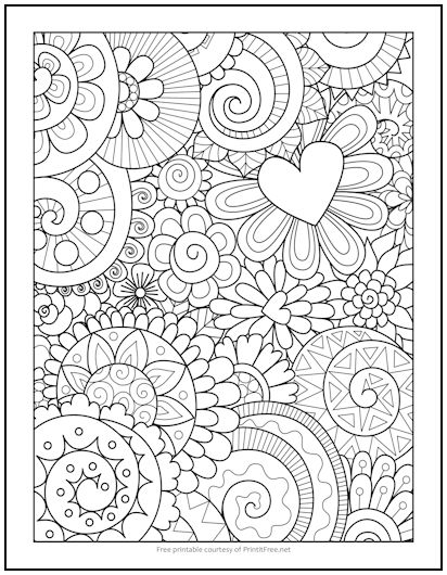 Flowers and Swirls Coloring Page