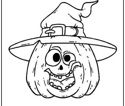 Halloween Pumpkin in Witch Hat Coloring Page Halloween Pumpkin in Witch Hat Coloring Page