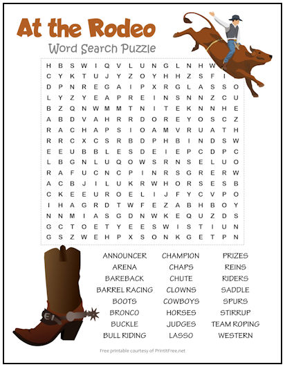 At The Rodeo Word Search Puzzle