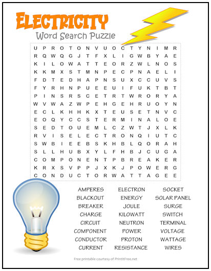 Electricity Word Search Puzzle