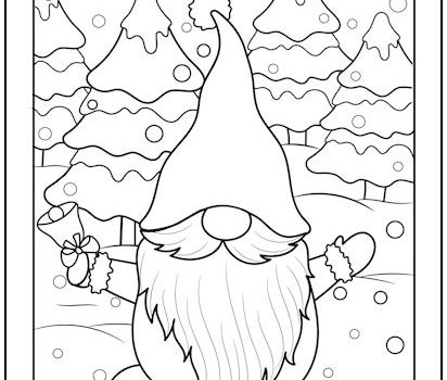 Bell-Ringing Gnome Christmas Coloring Page