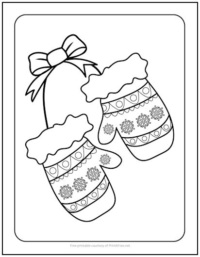 Warm Christmas Mittens Coloring Page
