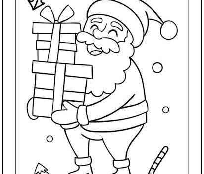 Jolly Santa with Presents Christmas Coloring Page