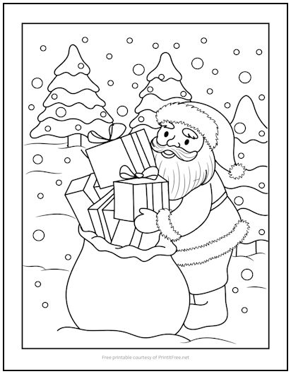 Santa's Bag of Gifts Christmas Coloring Page