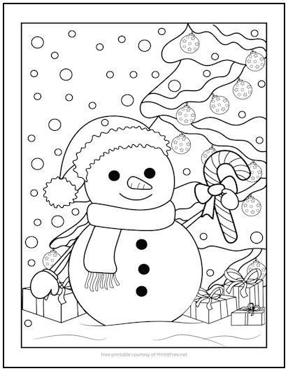 Snowman With Christmas Gifts Coloring Page | Print it Free