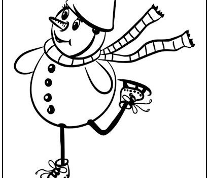 Ice Skating Snowman Christmas Coloring Page