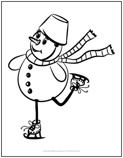 Ice Skating Snowman Christmas Coloring Page