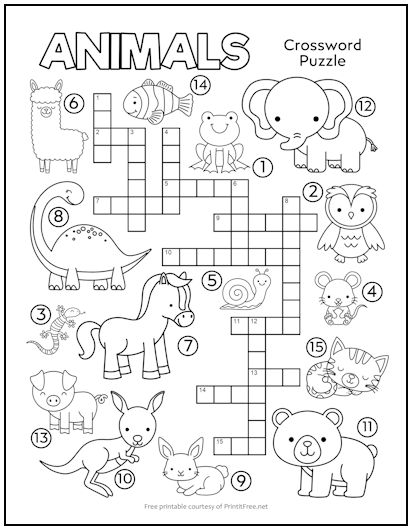 Animals Crossword Puzzle for Kids | Print it Free