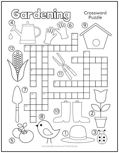 Gardening Crossword Puzzle for Kids