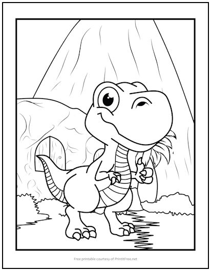 Kids Dinosaurs T-Rex Coloring Page Printable Free  Dinosaur coloring  pages, Easy dinosaur drawing, T-rex drawing