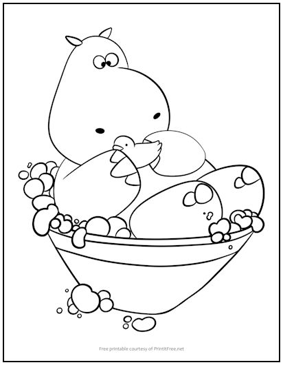 Hippo in a Bathtub Coloring Page