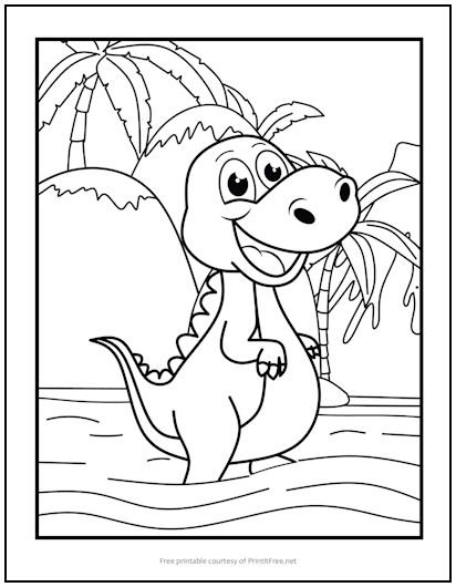Happy Dinosaur Coloring Page