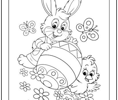 Easter Bunny and Chick Coloring Page
