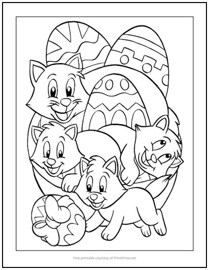 Easter Kittens Coloring Page