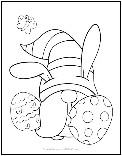 Easter Gnome Coloring Page