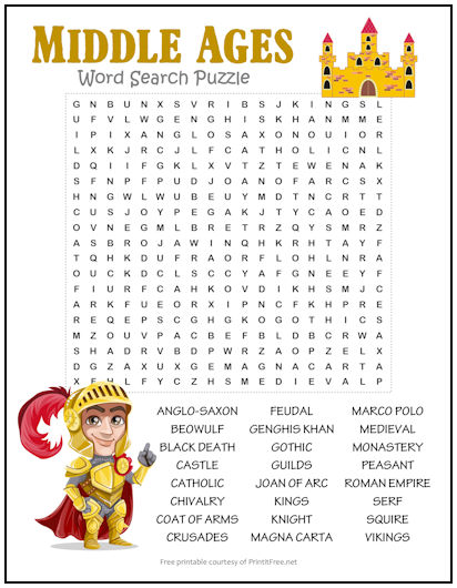 Middle Ages Word Search Puzzle