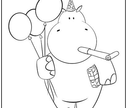 Birthday Party Hippo Coloring Page