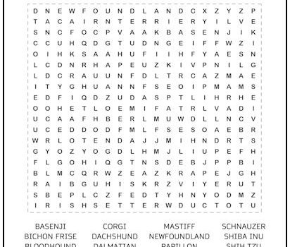Dog Breeds Word Search Puzzle