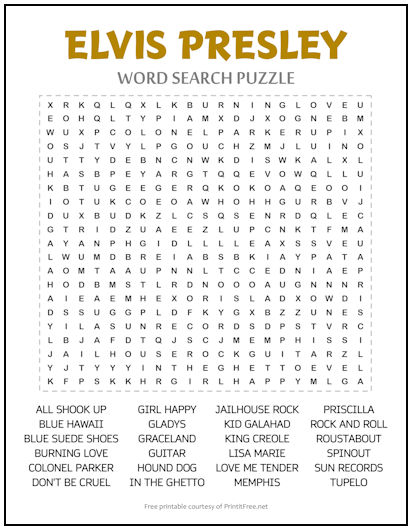 Elvis Presley Word Search Puzzle
