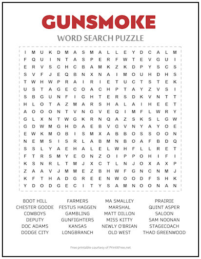 Gunsmoke Word Search Puzzle