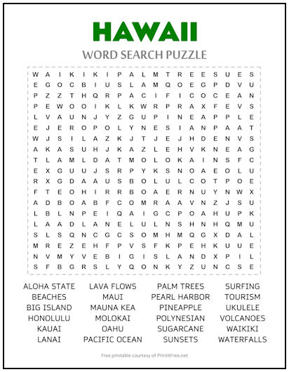 Hawaii Word Search Puzzle