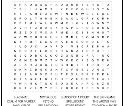 Hitchcock Movies Word Search Puzzle