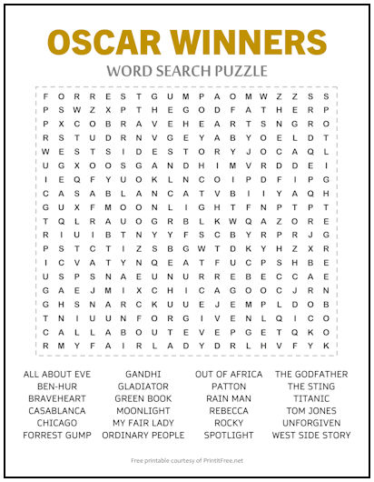 Oscar Winners Word Search Puzzle