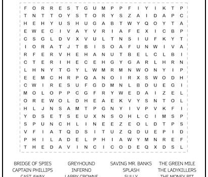 Tom Hanks Movies Word Search Puzzle