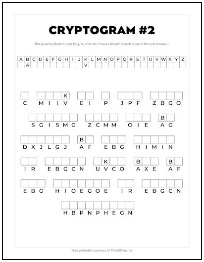 Cryptogram 2 - Martin Luther King Jr. Quote