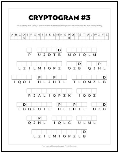Cryptogram 3 - Walt Disney Quote
