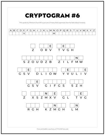Cryptogram 6 - Winston Churchill Quote