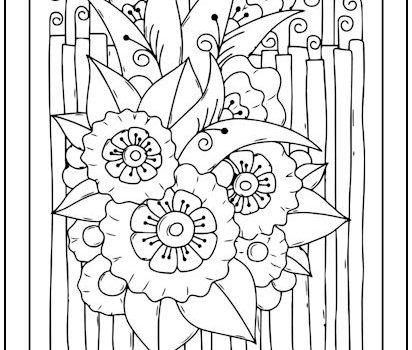 Flowers and Bamboo Coloring Page Flowers and Bamboo Coloring Page