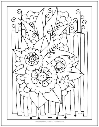 Flowers and Bamboo Coloring Page