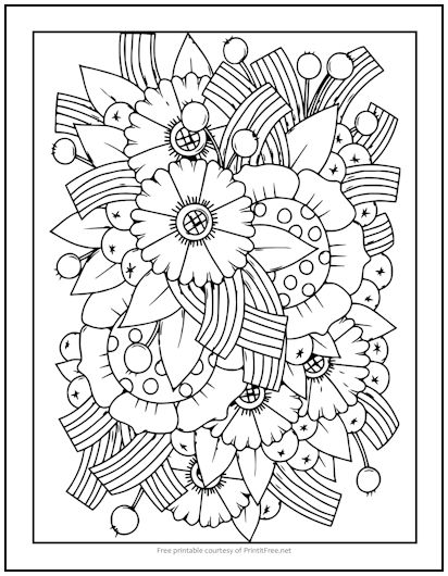 Flowers and Ribbons Coloring Page