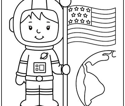 Astronaut with Flag Coloring Page