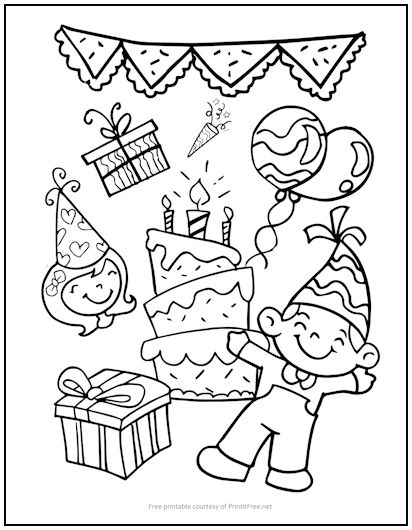 Birthday Collage Coloring Page