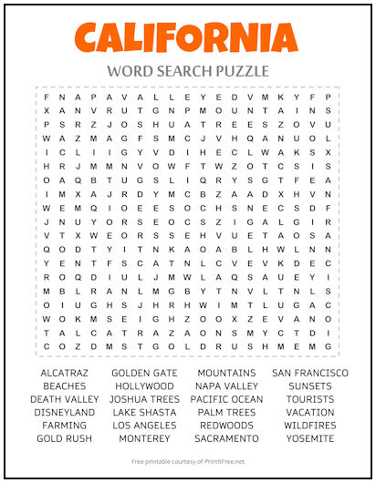 California Word Search Puzzle