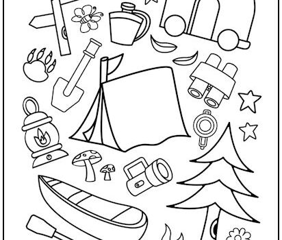 Camping Collage Coloring Page