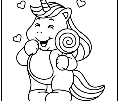 Unicorn with Candy Coloring Page