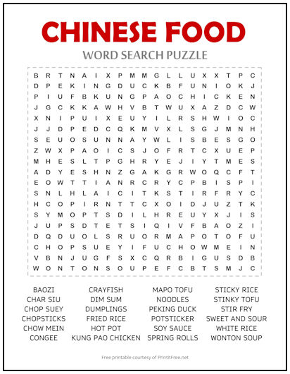 Chinese Food Word Search Puzzle