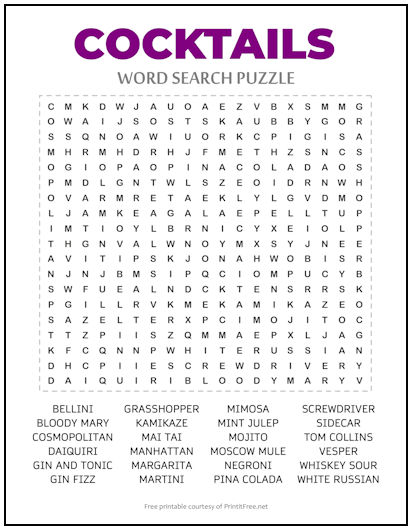 Cocktails Word Search Puzzle