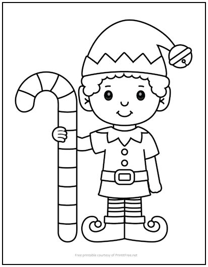 Candy Cane Elf Coloring Page