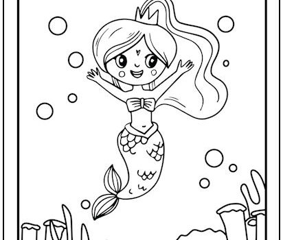 Happy Mermaid Coloring Page