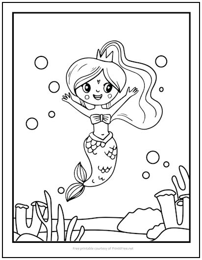 Happy Mermaid Coloring Page
