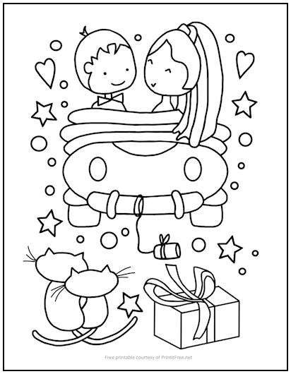 Just Married Wedding Coloring Page