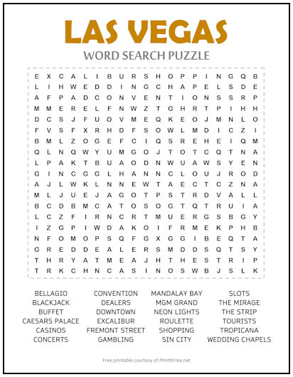 Las Vegas Word Search Puzzle