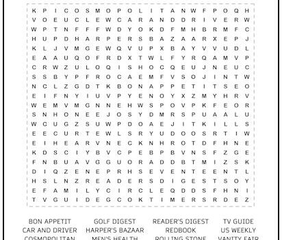 Magazines Word Search Puzzle