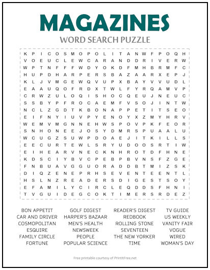Magazines Word Search Puzzle