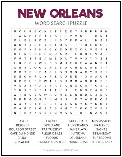 New Orleans Word Search Puzzle